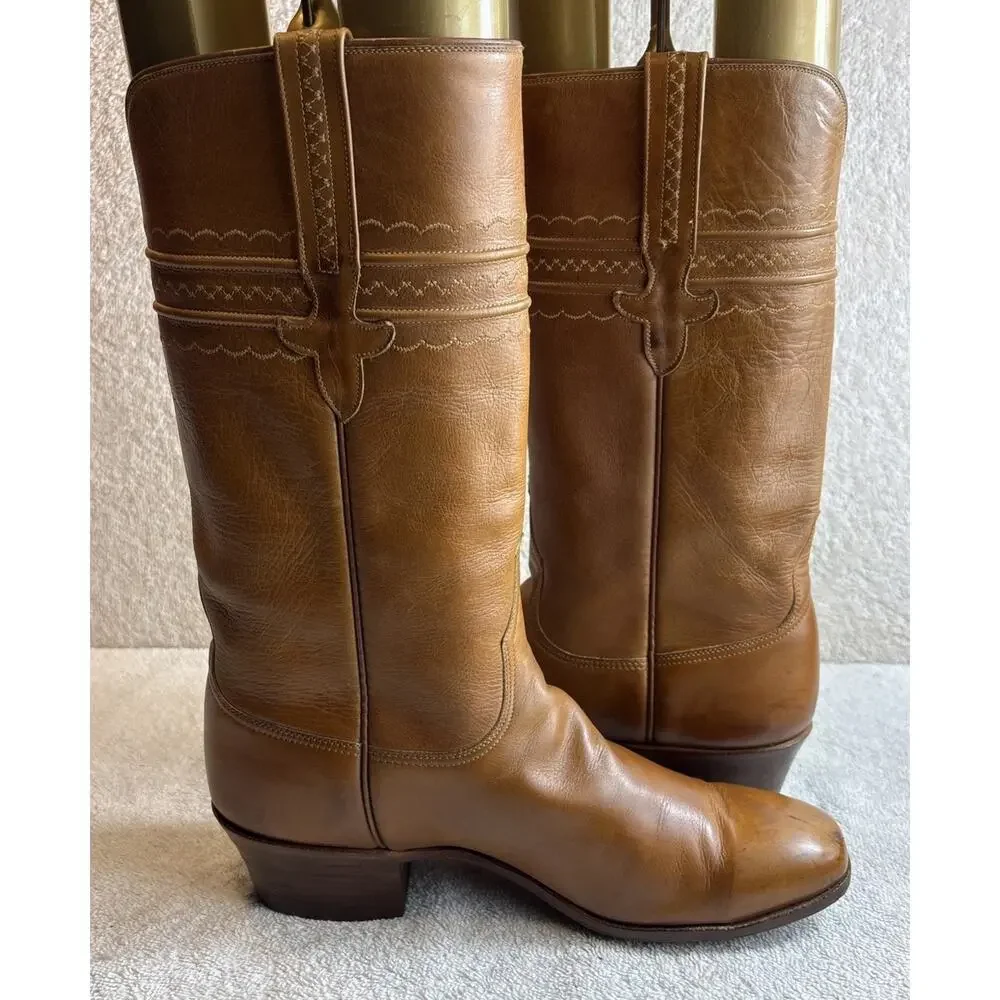 Vintage Lucchese Boots Womens 8 C San Antonio Brown Western Narrow Square Toe